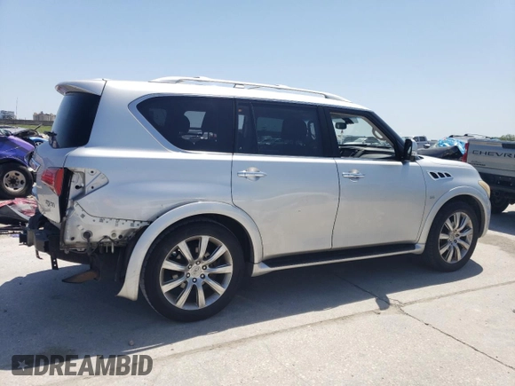 2014 Infiniti QX80 with VIN JN8AZ2NF4E9555172, listed as a Copart auction lot 52302975 with 107,709 mi miles and Salvage Title. Bid and sale history available at DreamBid. Image 3.