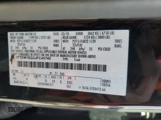 2018 Ford F-150 XL with VIN 1FTEW1EG3JFC45745, listed as a Copart auction lot 49292185 with 92,542 mi miles and Salvage Title. Bid and sale history available at carsss.com. Image 12.