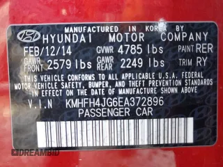 2014 Hyundai Azera Limited z VIN KMHFH4JG6EA372896, wystawiony jako Copart lot #49536095 z przebiegiem Nie podano mil oraz Czysty tytuł • Clean title. Historia ofert i sprzedaży dostępna na DreamBid. Obrazek 14.