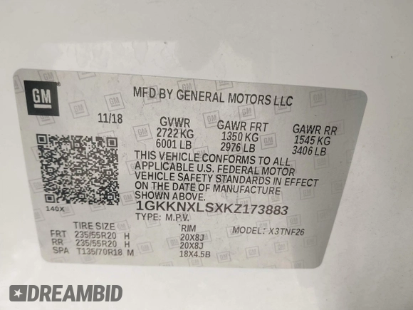2019 GMC Acadia Denali with VIN 1GKKNXLSXKZ173883, listed as a IAAI auction lot 41863843 with 85,067 mi miles and . Bid and sale history available at carsss.com. Image 9.
