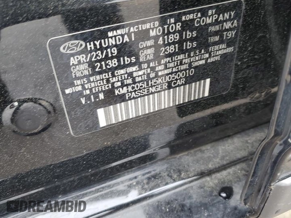 2019 Hyundai Ioniq Limited z VIN KMHC05LH5KU050010, wystawiony jako Copart lot #58475225 z przebiegiem 84 874 mil mil oraz Czysty tytuł • Clean title. Historia ofert i sprzedaży dostępna na DreamBid. Obrazek 12.