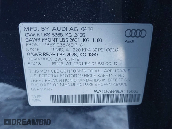 2014 Audi Q5 Premium Plus with VIN WA1LFAFP9EA115682, listed as a IAAI auction lot 41260091 with 145,744 mi miles. Bid and sale history available at carsss.com. Image 9.