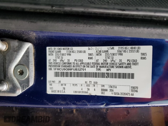 2015 Ford Escape SE with VIN 1FMCU9G99FUB32701, listed as a Copart auction lot 47476165 with 233,812 mi miles and Salvage Title. Bid and sale history available at DreamBid. Image 15.