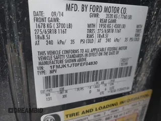 2015 Ford Expedition Max XLT с VIN 1FMJK1JT0FEF04830, выставлен на аукционе IAAI как лот 42384888 с пробегом 122 412 миль миль и . История ставок и продаж доступна на DreamBid. Изображение 9.