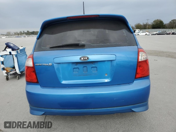 2006 Kia Spectra with VIN KNAFE162X65259727, listed as a Copart auction lot 75470994 with 0 mi miles and Salvage Title. Bid and sale history available at carsss.com. Image 6.
