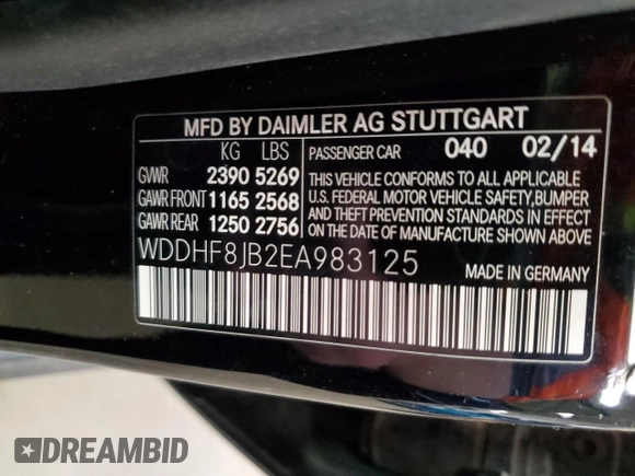 2014 Mercedes-Benz E 350 Luxury with VIN WDDHF8JB2EA983125, listed as a Copart auction lot 53196635 with 170,926 mi miles and Salvage Title. Bid and sale history available at DreamBid. Image 15.