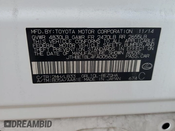 2015 Lexus GS 350 with VIN JTHBE1BL4FA005632, listed as a Copart auction lot 44719834 with 82,110 mi miles. Bid and sale history available at carsss.com. Image 13.