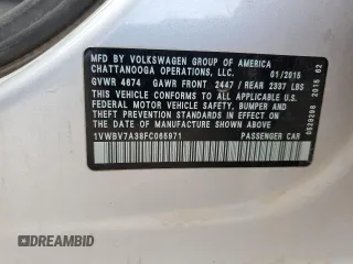2015 Volkswagen Passat 2.0L TDI SE w/Sunroof with VIN 1VWBV7A38FC065971, listed as a Copart auction lot 48735215 with 80,728 mi miles and Salvage Title. Bid and sale history available at carsss.com. Image 12.