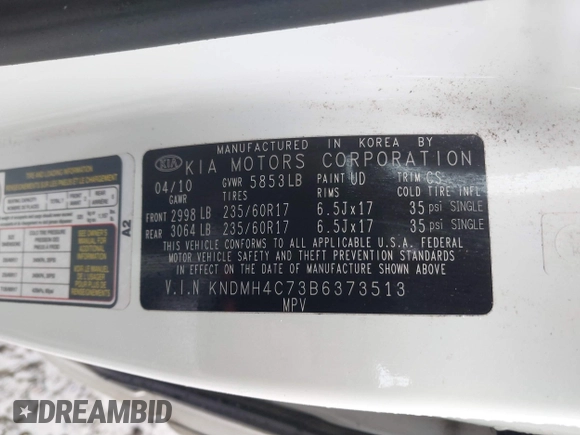 2011 Kia Sedona EX with VIN KNDMH4C73B6373513, listed as a IAAI auction lot 40725087 with 190,859 mi miles. Bid and sale history available at carsss.com. Image 9.