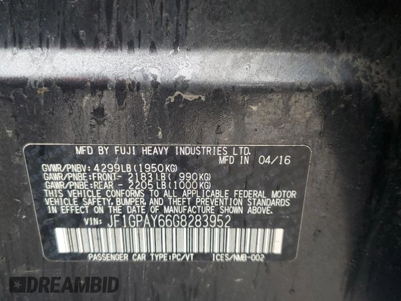2016 Subaru Impreza Special Sports Limited with VIN JF1GPAY66G8283952, listed as a Copart auction lot 51288415 with 97,559 mi miles and Salvage title. Bid and sale history available at DreamBid. Image 12.