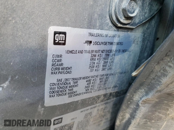2021 Chevrolet Silverado 1500 LTZ with VIN 1GCUYGET5MZ298763, listed as a Copart auction lot 48281755 with 96,093 mi miles and Salvage Title. Bid and sale history available at DreamBid. Image 12.