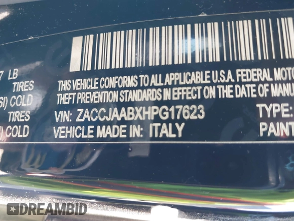 2017 Jeep Renegade Sport с VIN ZACCJAABXHPG17623, выставлен на аукционе IAAI как лот 42051751 с пробегом 102 172 миль миль и . История ставок и продаж доступна на DreamBid. Изображение 9.