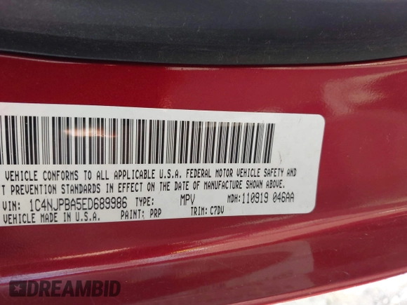 2014 Jeep Patriot Sport with VIN 1C4NJPBA5ED689986, listed as a IAAI auction lot 41701397 with 155,242 mi miles and . Bid and sale history available at carsss.com. Image 9.