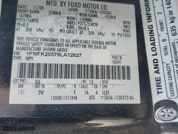 2009 Ford Expedition EL Limited with VIN 1FMFK20579LA12827, listed as a Copart auction lot 71262924 with 162,314 mi miles and Salvage Title. Bid and sale history available at carsss.com. Image 14.