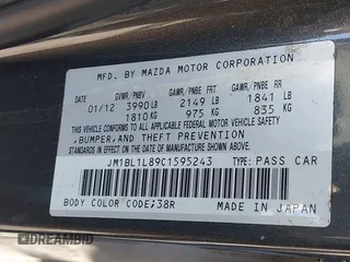 2012 Mazda 3 i Touring with VIN JM1BL1L89C1595243, listed as a IAAI auction lot 42131045 with 120,716 mi miles and . Bid and sale history available at carsss.com. Image 9.