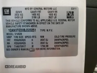 2011 GMC Acadia Denali with VIN 1GKKVTED0BJ320251, listed as a Copart auction lot 52072865 with 157,108 mi miles and Clean Title. Bid and sale history available at carsss.com. Image 15.