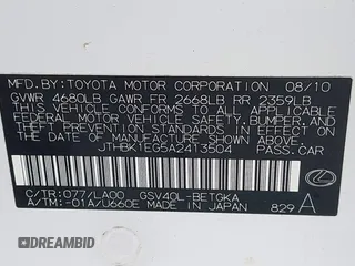 2010 Lexus ES 330 z VIN JTHBK1EG5A2413504, wystawiony jako IAAI lot #42181215 z przebiegiem 110 295 mil mil oraz . Historia ofert i sprzedaży dostępna na DreamBid. Obrazek 9.