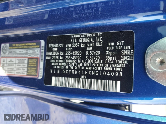 2022 Kia Sorento SX Prestige with VIN 5XYRK4LFXNG104098, listed as a Copart auction lot 47612715 with 26,017 mi miles and Salvage title. Bid and sale history available at DreamBid. Image 16.