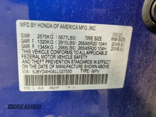 2020 Acura MDX Technology with VIN 5J8YD4H04LL027550, listed as a Copart auction lot 58573455 with 45,007 mi miles and Salvage title. Bid and sale history available at DreamBid. Image 13.