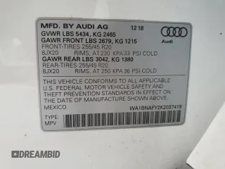 2019 Audi Q5 Premium Plus with VIN WA1BNAFY2K2037419, listed as a Copart auction lot 63625595 with 62,152 mi miles and Salvage title. Bid and sale history available at DreamBid. Image 13.