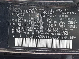 2008 Hyundai Veracruz GLS with VIN KM8NU73C88U066210, listed as a IAAI auction lot 41870897 with 167,384 mi miles and . Bid and sale history available at DreamBid. Image 9.