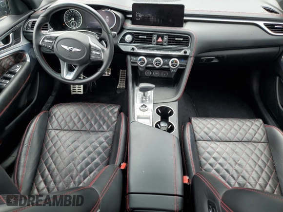 2022 Genesis G70 3.3T with VIN KMTG54TE9NU098610, listed as a Copart auction lot 59743295 with 42,025 mi miles and Salvage title. Bid and sale history available at DreamBid. Image 8.