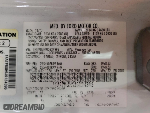 2018 Ford Mustang EcoBoost Premium with VIN 1FATP8UH9J5124396, listed as a Copart auction lot 61781055 with 105,036 mi miles and Salvage title. Bid and sale history available at DreamBid. Image 12.