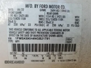 2022 Ford Explorer ST-Line with VIN 1FMSK8KH4NGB21791, listed as a Copart auction lot 88979105 with 48,951 mi miles and Salvage Title. Bid and sale history available at carsss.com. Image 14.