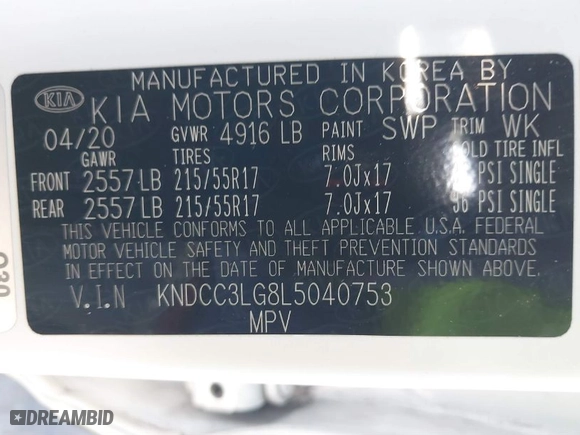 2020 Kia Niro EV EX with VIN KNDCC3LG8L5040753, listed as a IAAI auction lot 41367304 with 63,788 mi miles. Bid and sale history available at carsss.com. Image 9.