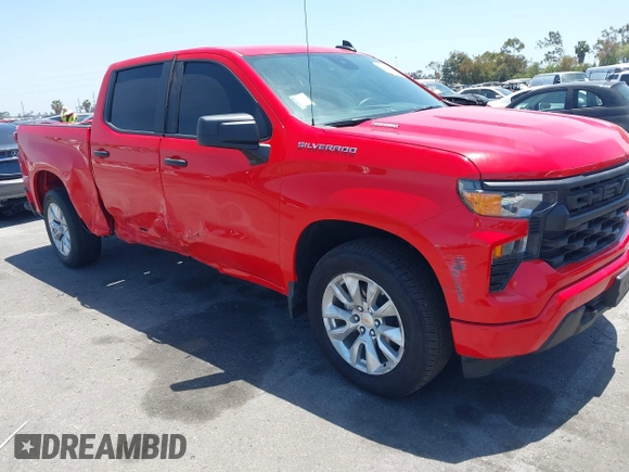 2025 Chevrolet Silverado 1500 Custom with VIN 1GCPABEK2SZ132029, listed as a IAAI auction lot 42279571 with 2,458 mi miles and . Bid and sale history available at DreamBid. Image 1.