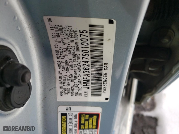 2007 Honda Civic Hybrid with VIN JHMFA36247S010075, listed as a Copart auction lot 43720975 with 171,379 mi miles and Salvage Title. Bid and sale history available at carsss.com. Image 14.