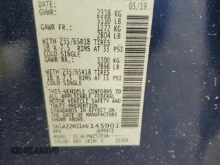 2019 Nissan Murano Platinum z VIN 5N1AZ2MJ1KN145901, wystawiony jako Copart lot #54577615 z przebiegiem 114 339 mil mil oraz Szkoda całkowita • Salvage title. Historia ofert i sprzedaży dostępna na DreamBid. Obrazek 13.