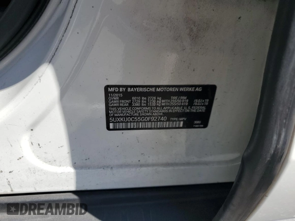 2016 BMW X6 sDrive35i with VIN 5UXKU0C55G0F92740, listed as a Copart auction lot 65639533 with 84,708 mi miles. Bid and sale history available at carsss.com. Image 16.