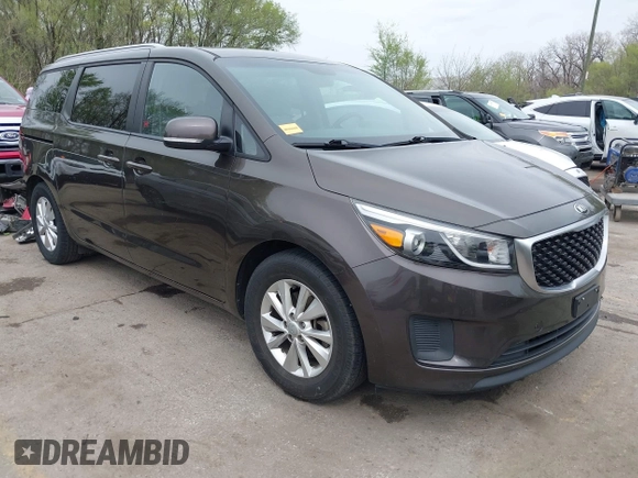2016 Kia Sedona LX with VIN KNDMB5C17G6093362, listed as a IAAI auction lot 41996581 with 107,160 mi miles and . Bid and sale history available at DreamBid. Image 1.