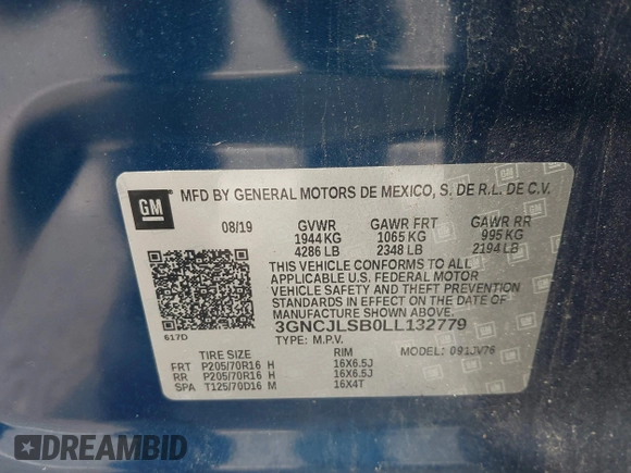 2020 Chevrolet Trax LT с VIN 3GNCJLSB0LL132779, выставлен на аукционе IAAI как лот 42401414 с пробегом 32 201 миль миль и . История ставок и продаж доступна на DreamBid. Изображение 9.