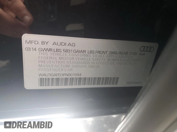 2015 Audi A8 L 3.0T with VIN WAU3GAFD3FN001094, listed as a Copart auction lot 49264345 with 87,184 mi miles and Salvage Title. Bid and sale history available at carsss.com. Image 14.