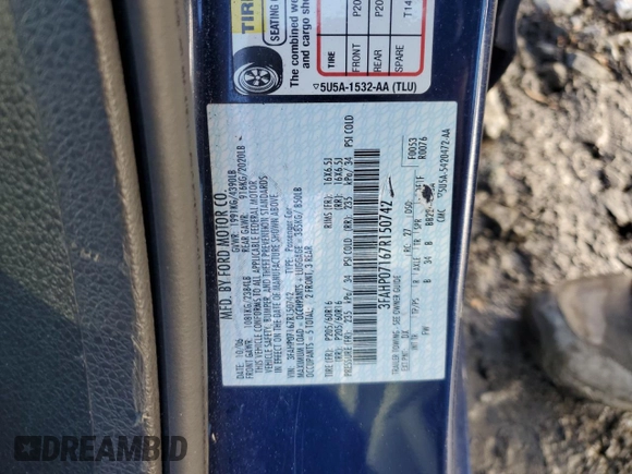 2007 Ford Fusion SE with VIN 3FAHP07167R150742, listed as a Copart auction lot 44238875 with 56,652 mi miles and Salvage Title. Bid and sale history available at DreamBid. Image 12.