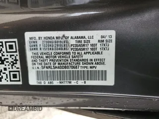 2013 Honda Odyssey EX z VIN 5FNRL5H40DB070687, wystawiony jako Copart lot #58624925 z przebiegiem 232 232 mil mil oraz Czysty tytuł • Clean title. Historia ofert i sprzedaży dostępna na DreamBid. Obrazek 13.