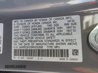 2024 Honda CR-V EX-L with VIN 2HKRS3H75RH333508, listed as a Copart auction lot 43202895 with 15,752 mi miles and Salvage Title. Bid and sale history available at DreamBid. Image 15.