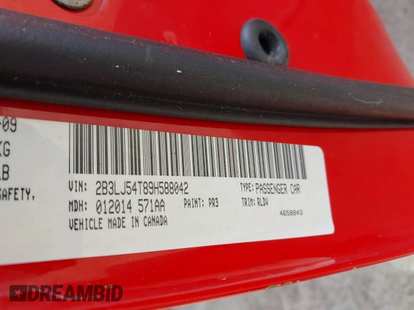 2009 Dodge Challenger R/T z VIN 2B3LJ54T89H588042, wystawiony jako IAAI lot #42122055 z przebiegiem Nie podano mil oraz . Historia ofert i sprzedaży dostępna na DreamBid. Obrazek 9.