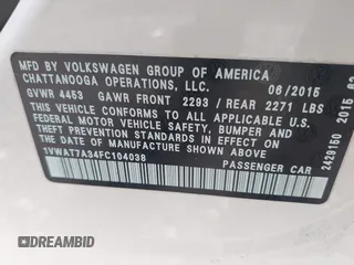 2015 Volkswagen Passat Limited Edition Edition with VIN 1VWAT7A34FC104038, listed as a IAAI auction lot 41941898 with 92,701 mi miles and . Bid and sale history available at DreamBid. Image 9.