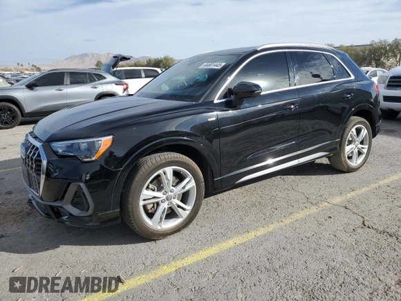 2020 Audi Q3 S line Premium with VIN WA1DECF34L1123427, listed as a Copart auction lot 44001445 with 52,799 mi miles and Salvage Title. Bid and sale history available at carsss.com. Image 1.