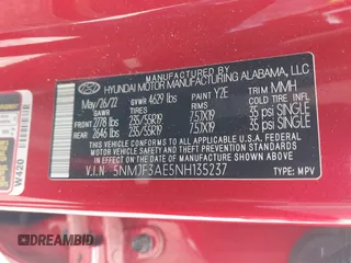 2022 Hyundai Tucson SEL z VIN 5NMJF3AE5NH135237, wystawiony jako IAAI lot #42324113 z przebiegiem 44 077 mil mil oraz . Historia ofert i sprzedaży dostępna na DreamBid. Obrazek 9.