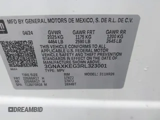 2024 Chevrolet Equinox LT with VIN 3GNAXKEG3RL323001, listed as a IAAI auction lot 42626909 with 31,944 mi miles and . Bid and sale history available at DreamBid. Image 9.