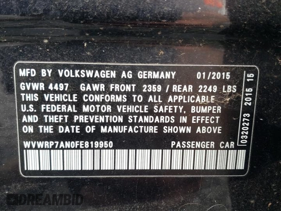 2015 Volkswagen CC Lux with VIN WVWRP7AN0FE819950, listed as a Copart auction lot 65240973 with 64,595 mi miles. Bid and sale history available at carsss.com. Image 12.
