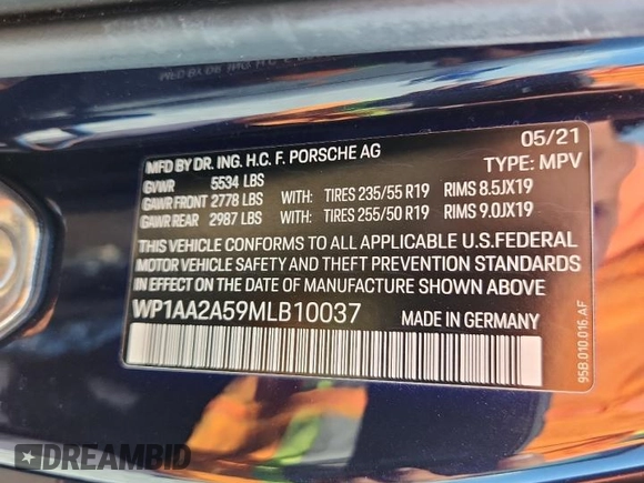 2021 Porsche Macan z VIN WP1AA2A59MLB10037, wystawiony jako Copart lot #58472725 z przebiegiem 36 042 mil mil oraz Szkoda całkowita • Salvage title. Historia ofert i sprzedaży dostępna na DreamBid. Obrazek 13.