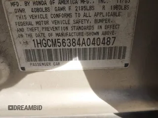 2004 Honda Accord LX с VIN 1HGCM56384A040487, выставлен на аукционе IAAI как лот 40834172 с пробегом 264 707 миль миль и . История ставок и продаж доступна на DreamBid. Изображение 9.