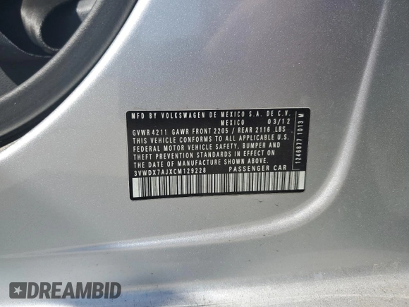 2012 Volkswagen Jetta SE с VIN 3VWDX7AJXCM129228, выставлен на аукционе Copart как лот 47146635 с пробегом 146 329 миль миль и Списание • Salvage title. История ставок и продаж доступна на DreamBid. Изображение 14.