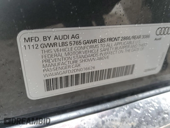2013 Audi A8 3.0L with VIN WAUAGAFD2DN016626, listed as a Copart auction lot 51662665 with 73,741 mi miles and Salvage title. Bid and sale history available at DreamBid. Image 13.