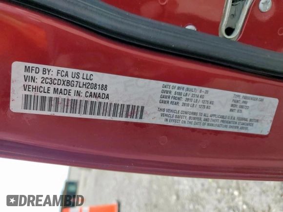 2020 Dodge Charger SXT z VIN 2C3CDXBG7LH208188, wystawiony jako Copart lot #58486685 z przebiegiem 102 615 mil mil oraz Szkoda całkowita • Salvage title. Historia ofert i sprzedaży dostępna na DreamBid. Obrazek 12.